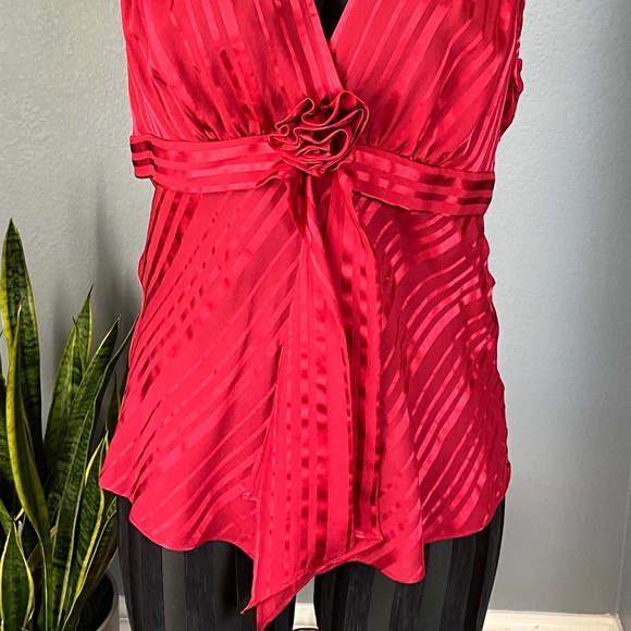 Y2K Babydoll Christmas Party Top Silk Sheer Holiday Event BCBGMaxAzria Red M - Picture 3 of 11